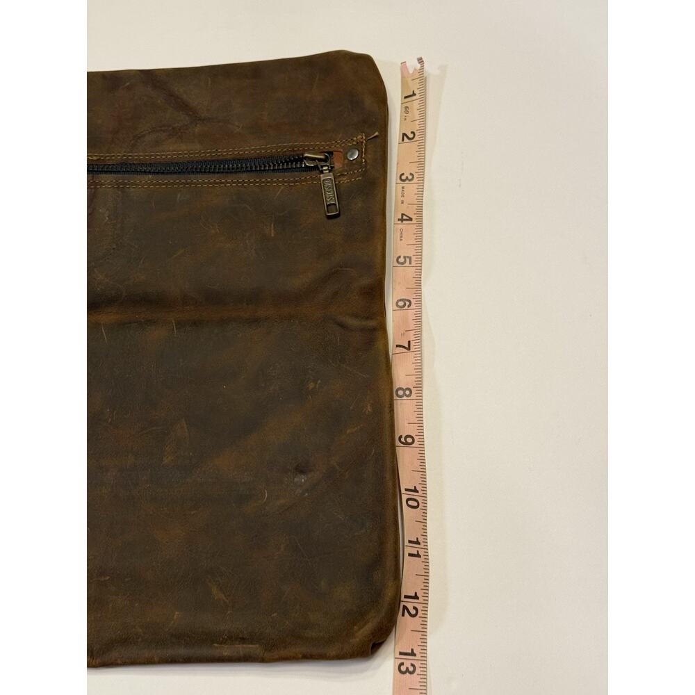 Coastal Hillbilly Brown Leather Clutch Purse Zipper Hand Made Rustic - Picture 4 of 9